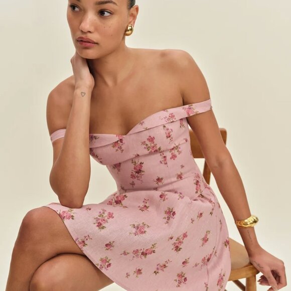 Reformation Sora Linen Dress Pink - Size 8 - Picture 2 of 4